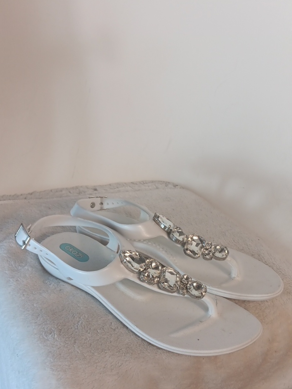 OKA b. White Jeweled Slingback Sandals